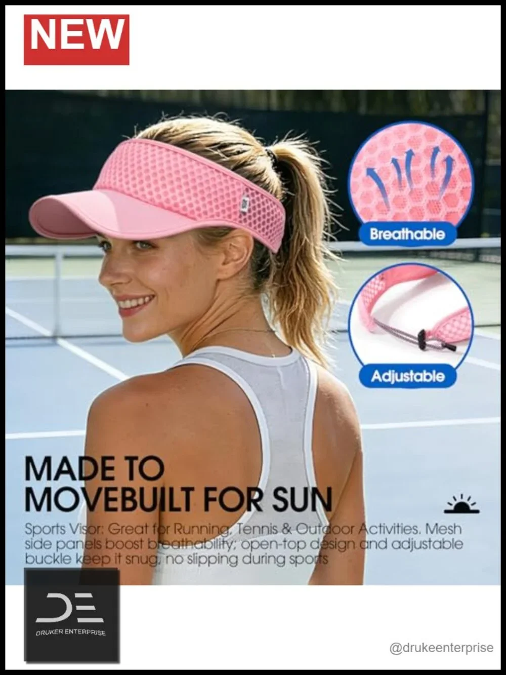 Wide Brim Sun Visor - Quick Dry Adjustable Hat for Golf Tennis Beach